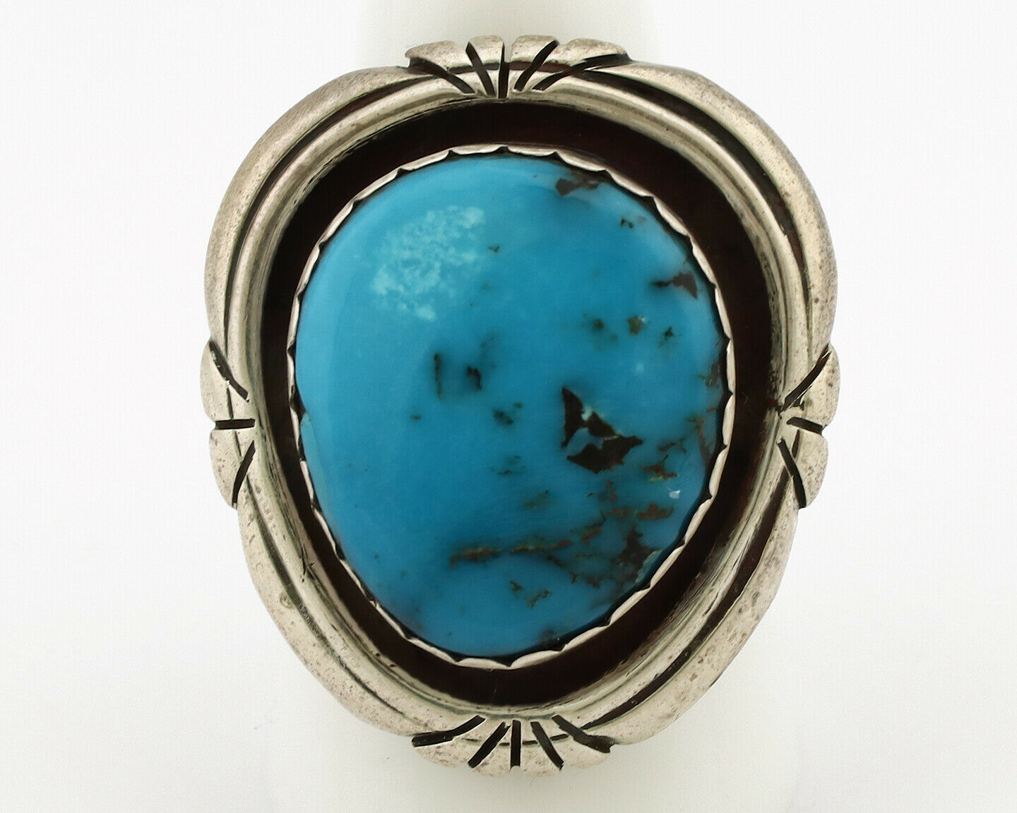 Navajo Ring .925 Silver Nevada Turquoise Artist Signed KK C.80's