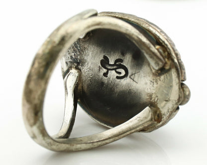 Navajo Ring .925 Silver Kingman Turquoise Artist Signed Gecko C.1980's