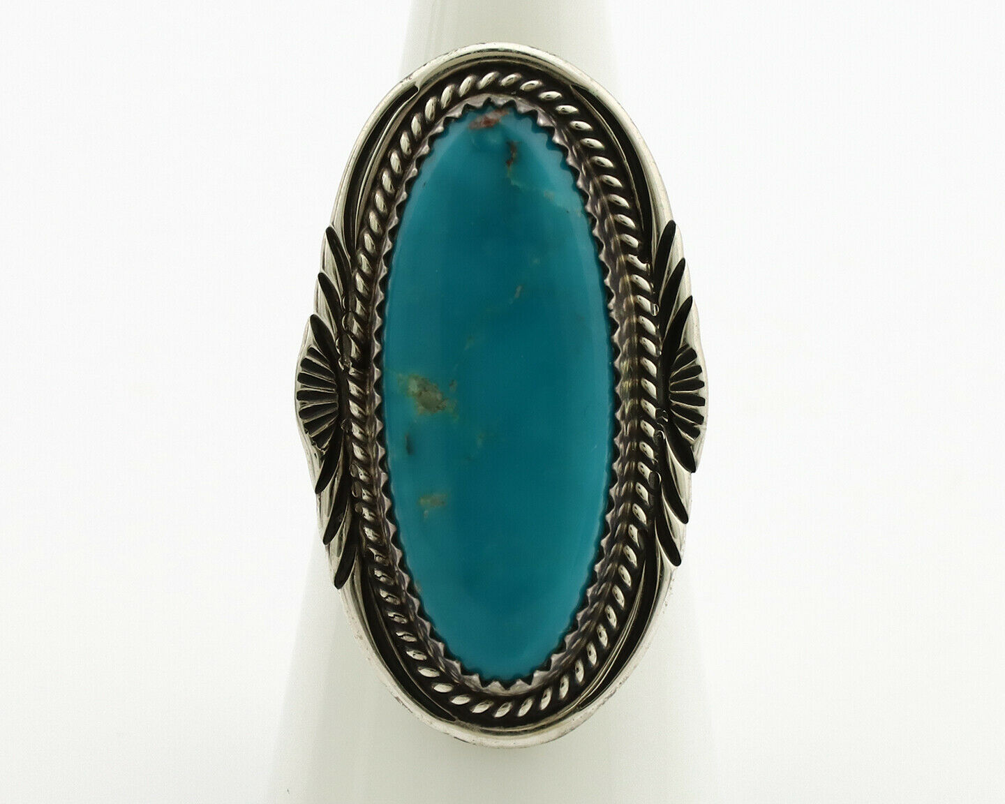 Navajo Ring .925 Silver Blue Turquoise Artist Signed M Begay C.1980's