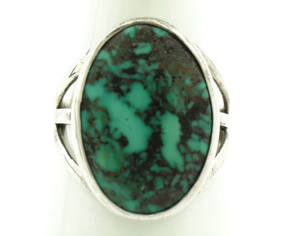 Navajo Ring 925 Silver Black Spiderweb Turquoise Native American Artist C.80's