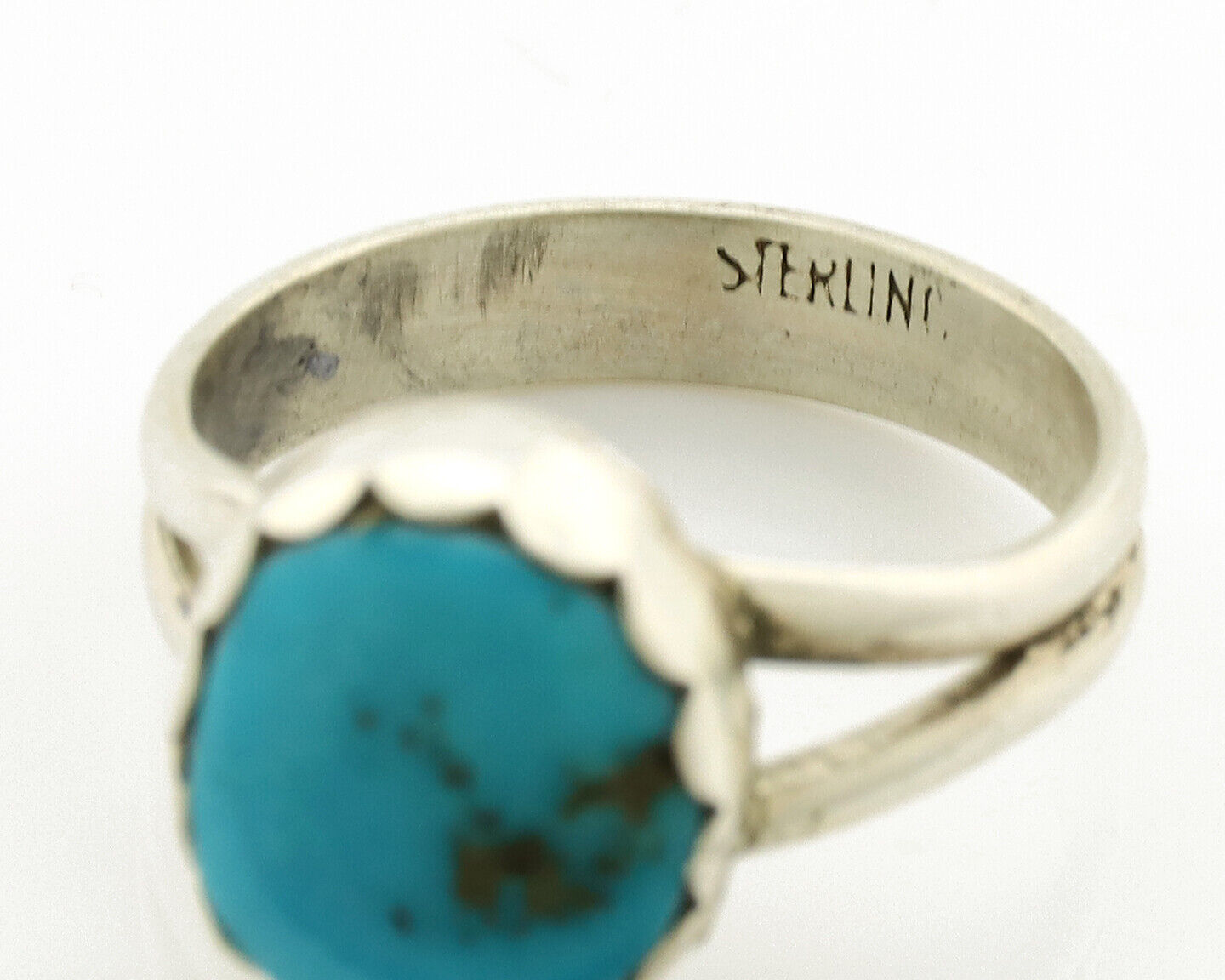 Navajo Ring .925 Silver Sleeping Beauty Turquoise Native American Artist C.1980s
