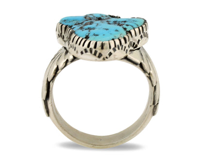 Navajo Ring .925 Silver Sleeping Beauty Turquoise Artist Signed DK C.80's