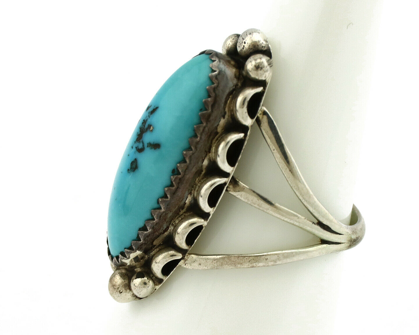 Navajo Ring .925 Silver Natural Blue Turquoise Artist Signed SC C.80's