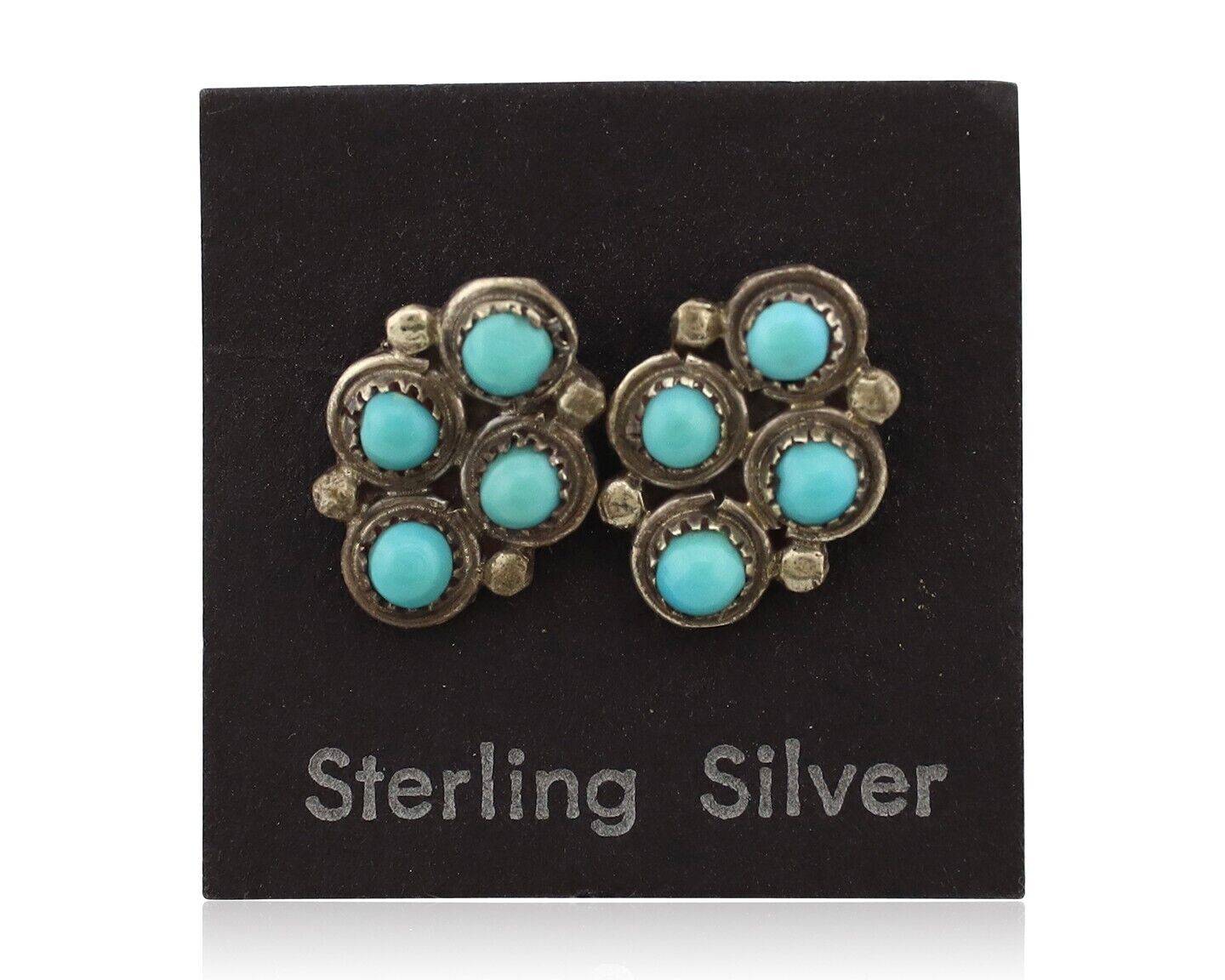 Zuni Earrings 925 Silver Sleeping Beauty Turquoise Native American Artist C.80's