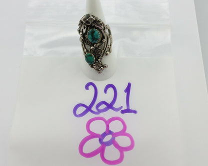 Navajo Ring .925 Silver Natural Turquoise Signed Prairie Fire C.80's