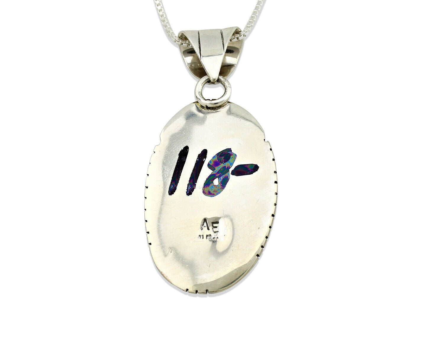 Navajo Necklace .925 Silver Green Turquoise Signed AE C.1980's