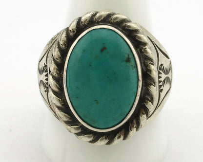 Navajo Ring .925 Silver Green Turquoise Artist Signed Apache Manufacturing C80s