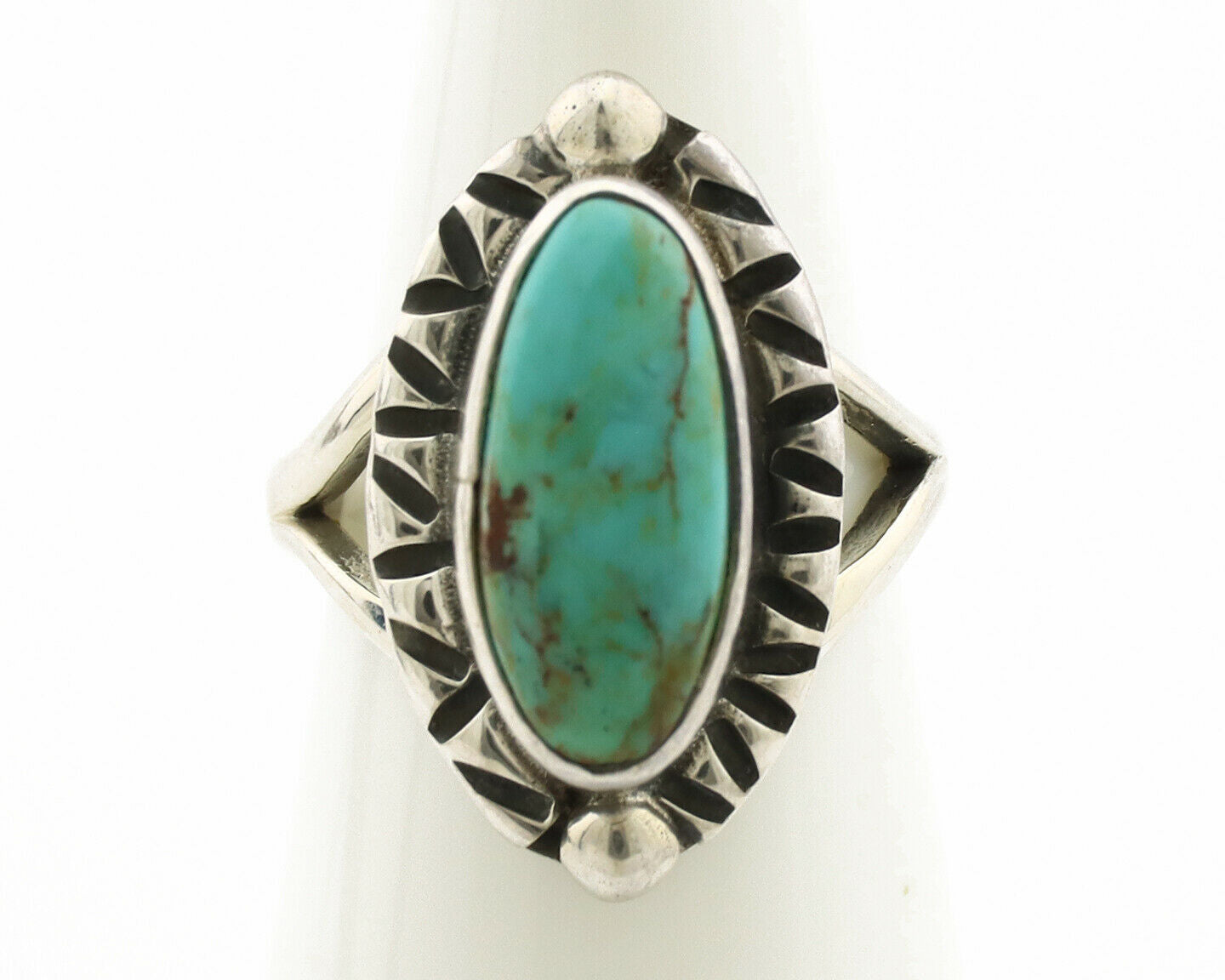 Navajo Ring .925 Silver Natural Mined Turquoise Artist Signed Gecko C.80's