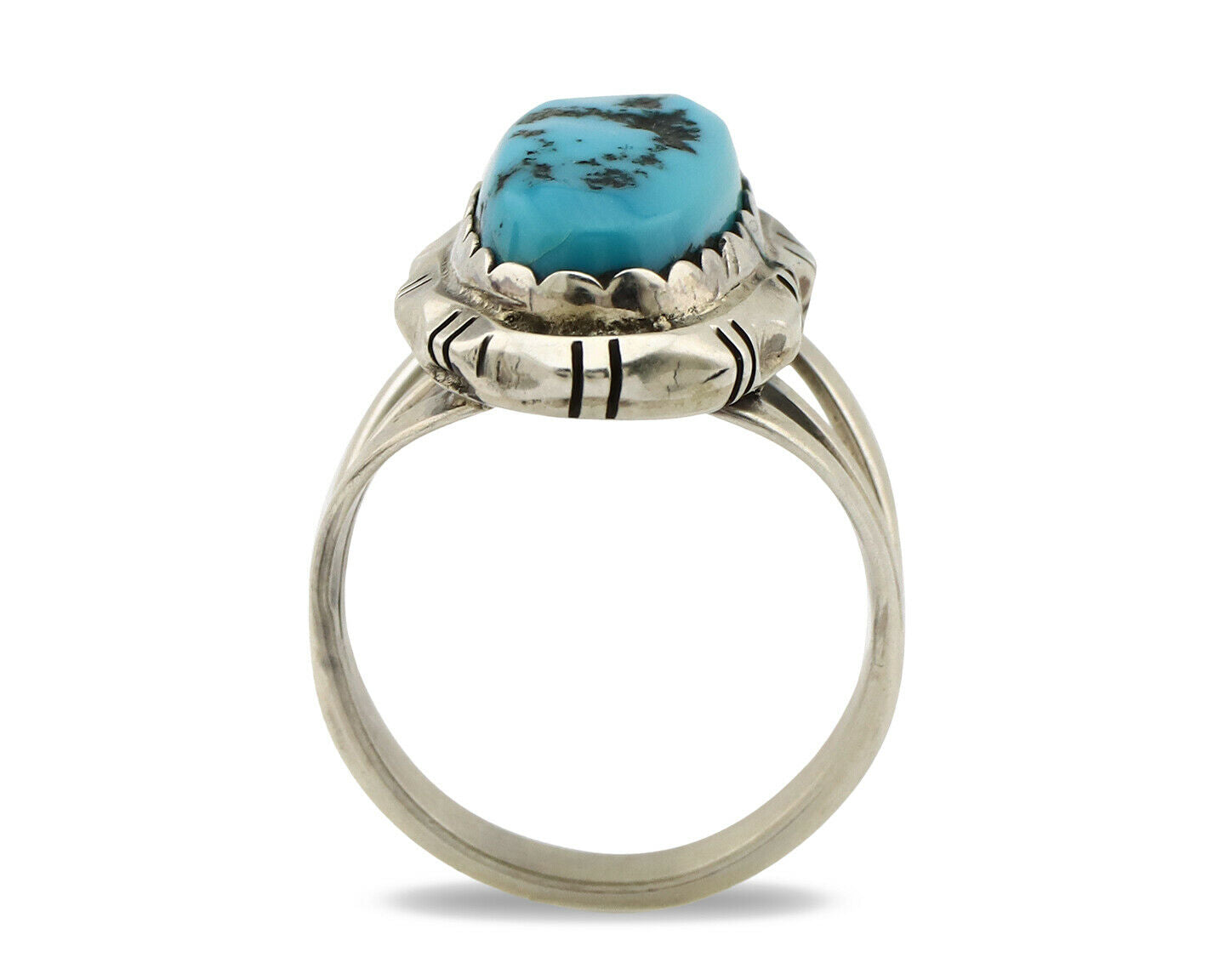 Navajo Ring .925 Silver Natural Blue Turquoise Native Artist C.80's