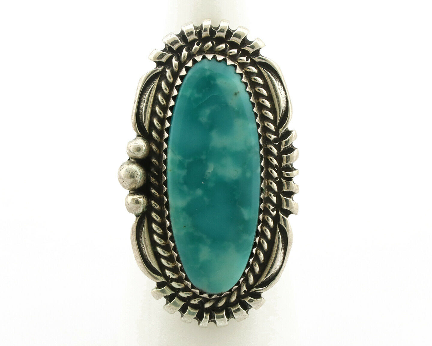 Navajo Ring .925 Silver Green Turquoise Native American Artist C.80's