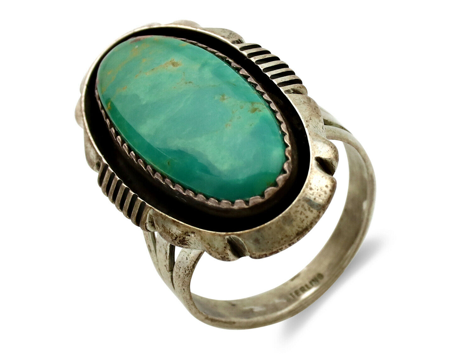 Navajo Ring .925 Silver Kingman Turquoise Artist Signed M Begay C.1980's