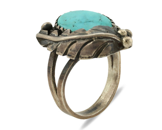 Navajo Ring .925 Silver Kingman Turquoise Native American Artist C.1980's