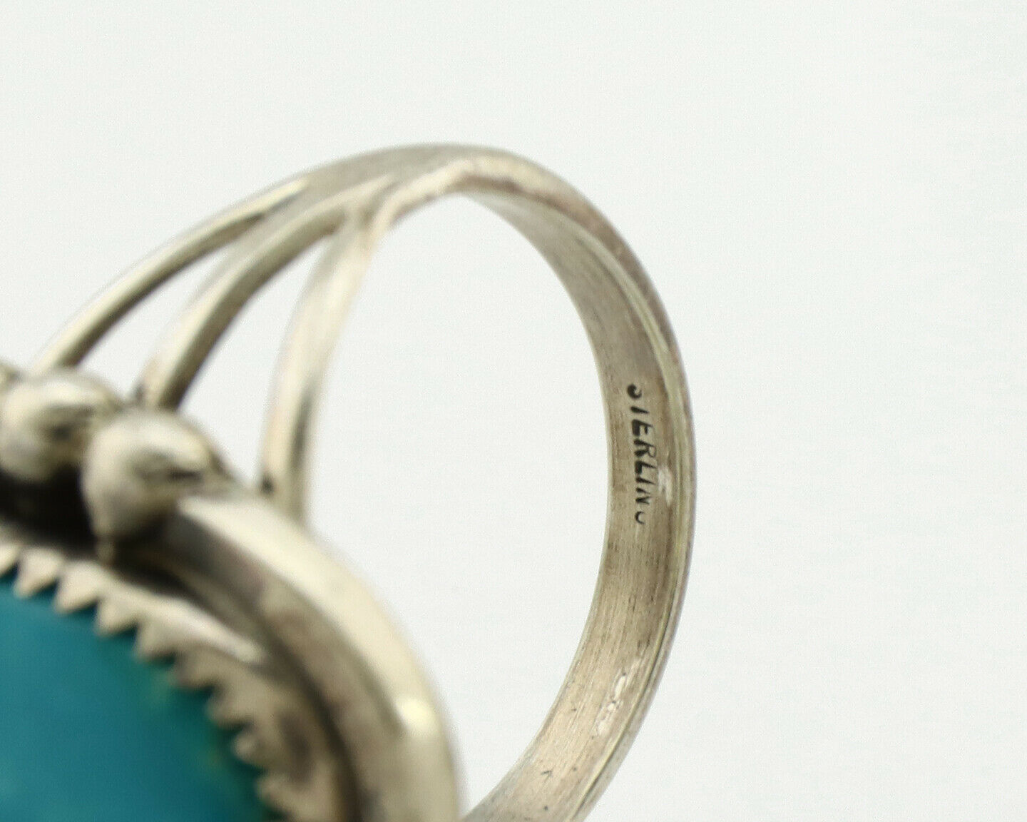 Navajo Ring .925 Silver Blue Turquoise Artist Signed Anna Begay C.1980's