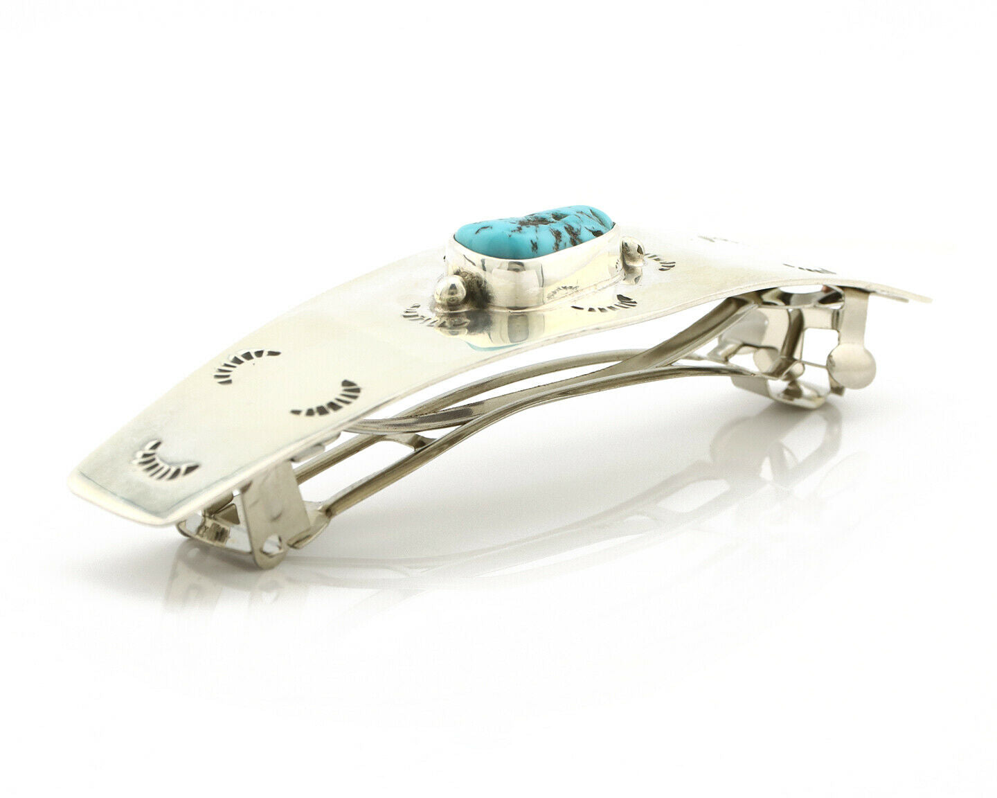 Navajo Hair Clip .925 Silver Sleeping Beauty Turquoise Barrette C.80's