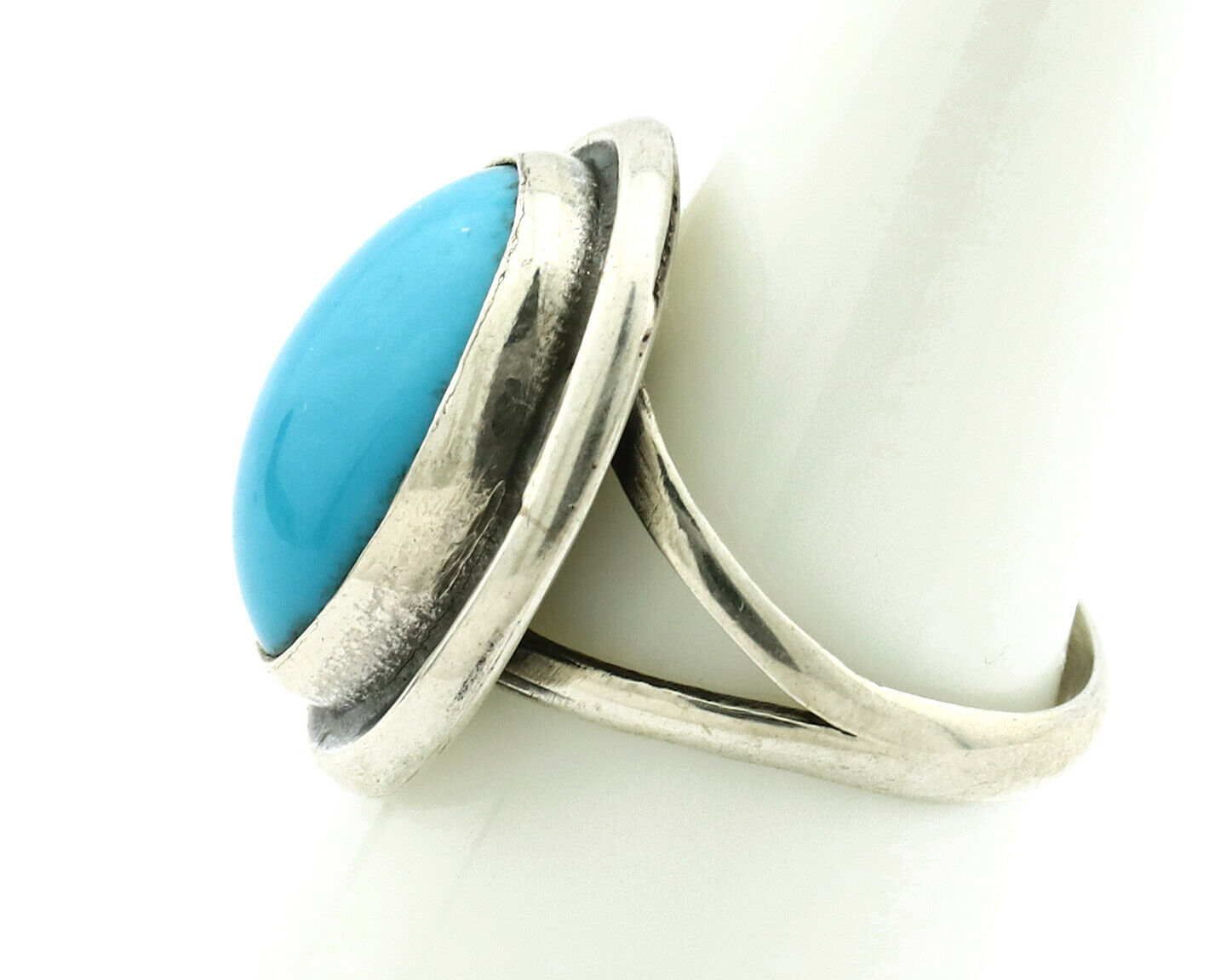 Navajo Ring .925 Silver Kingman Turquoise Handmade Native American Artist C80s