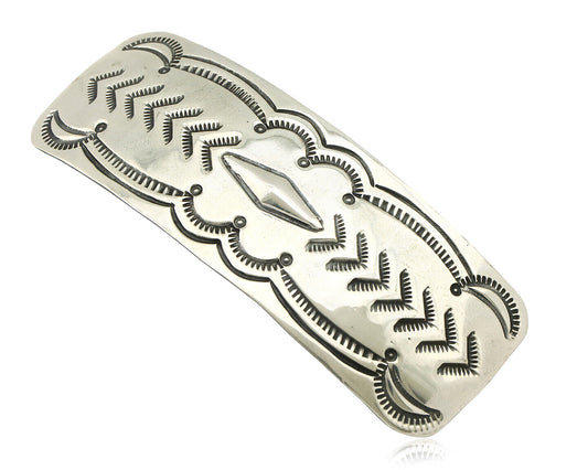 Navajo Hair Clip Barrette .925 Silver Hand Stamped Artist Signed Harold Tom C80s