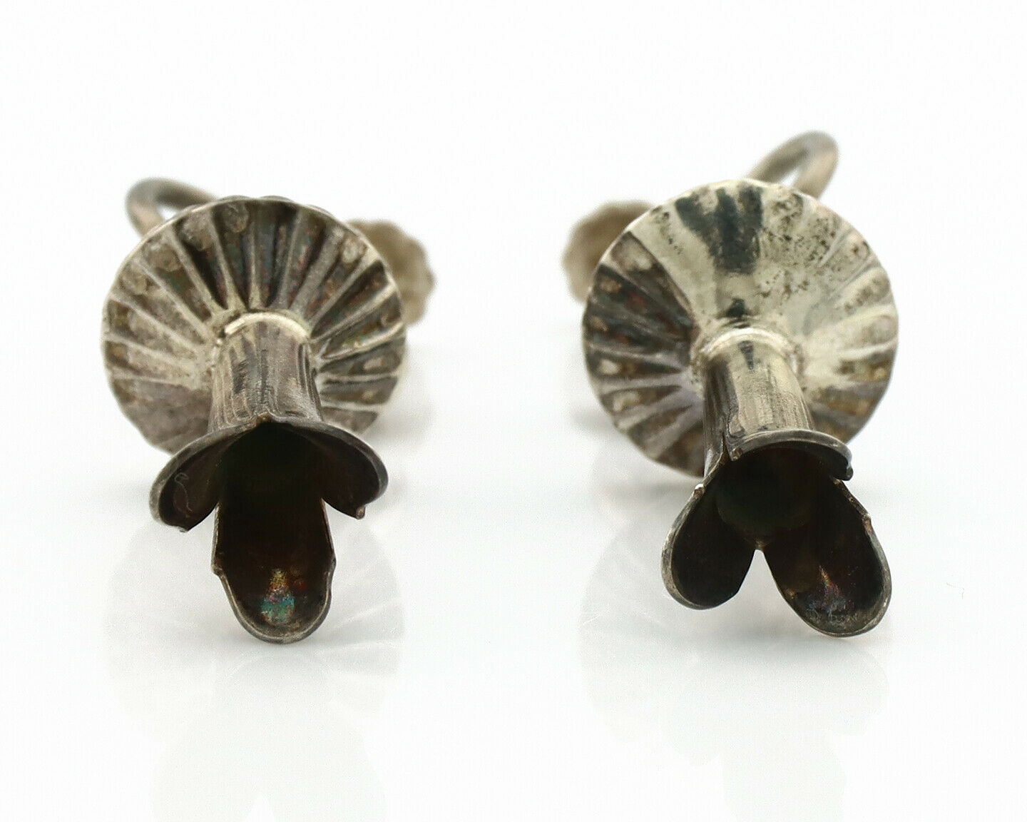 Navajo Handmade Concho Earrings .925 Silver Native American Artist C.80's