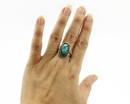 Navajo Ring .925 Silver Kingman Turquoise Native American Artist C.1980's