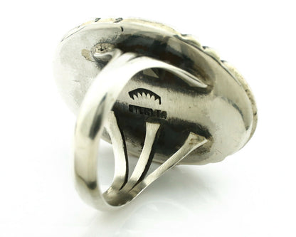 Navajo Ring .925 Silver Natural Uncolored Green Turquoise Signed Apache C.80's