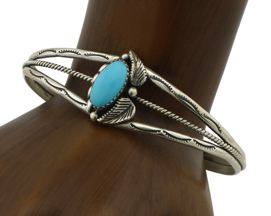 Navajo Bracelet 925 Silver Blue Turquoise Native American Artist Signed C.80's