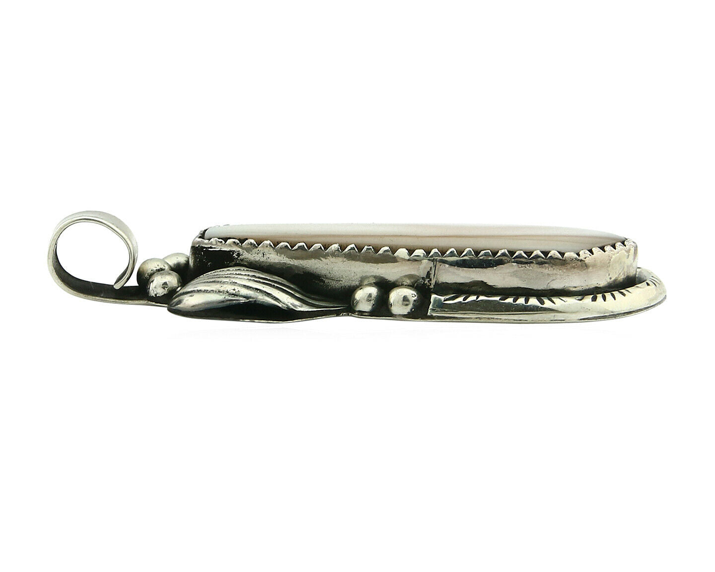 Navajo Pendant .925 Silver Real Natural Pink Mussel Signed Yazzie C.80's