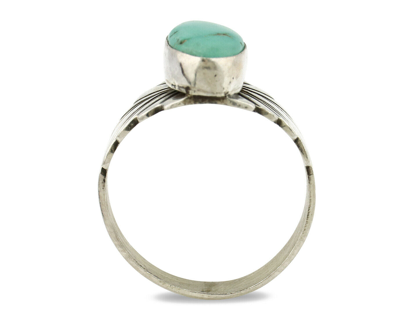 Navajo Ring .925 Silver Kingman Turquoise Artist Signed Apache C.80's