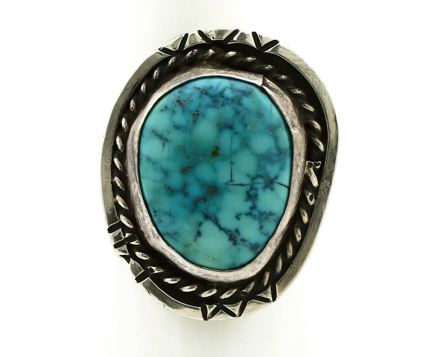 Navajo Ring .925 Silver Spiderweb Turquoise Native American Artist C.80's