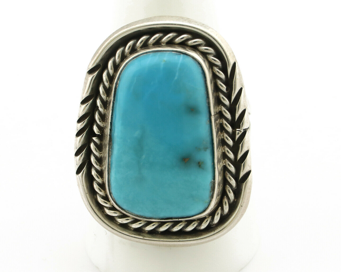 Navajo Ring .925 Silver Blue Sleeping Beauty Turquoise Signed D C.80's