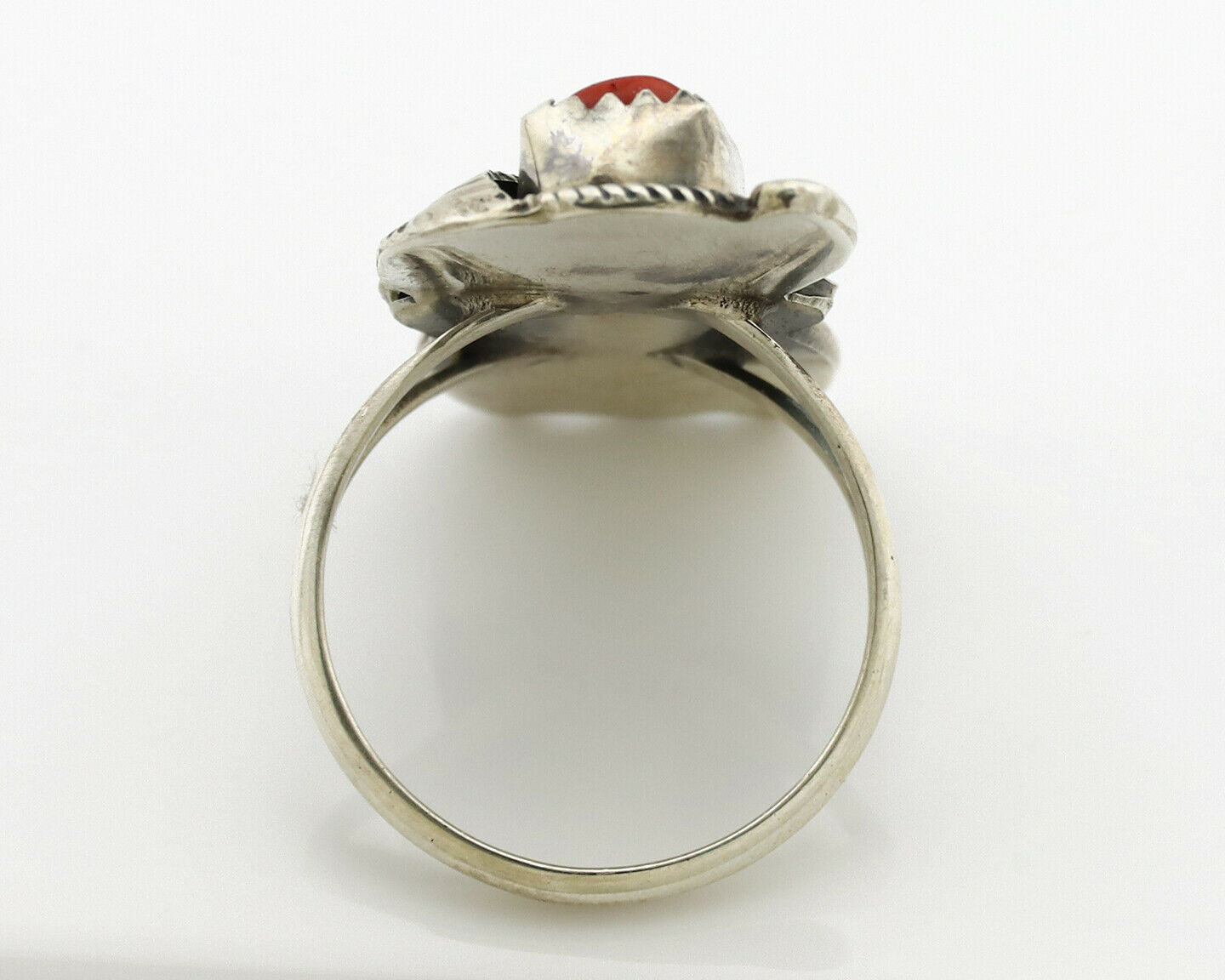 Navajo Ring .925 Silver Turquoise & Coral Artist Signed J Morris C.80's