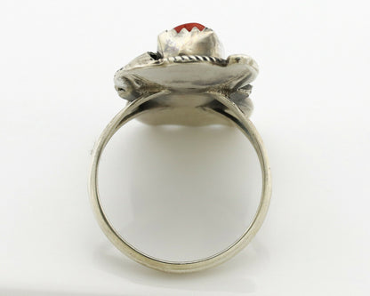 Navajo Ring .925 Silver Turquoise & Coral Artist Signed J Morris C.80's