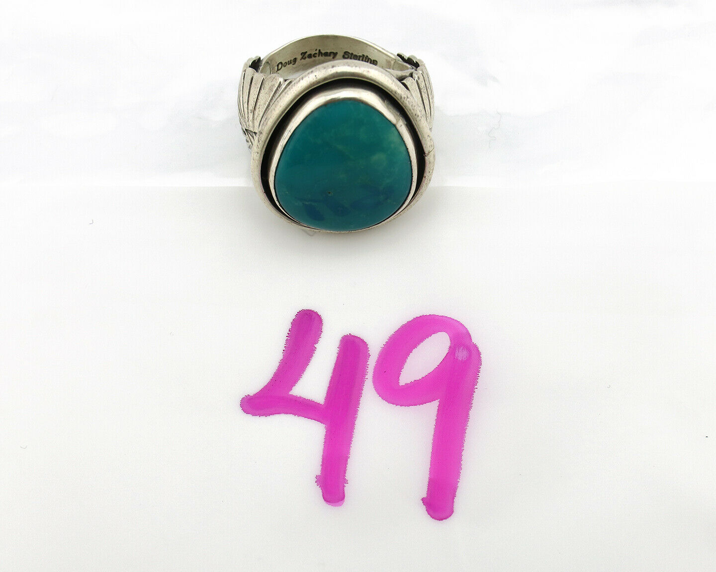 Navajo Ring .925 Silver Blue Kingman Turquoise Signed Doug Zachary C.80's