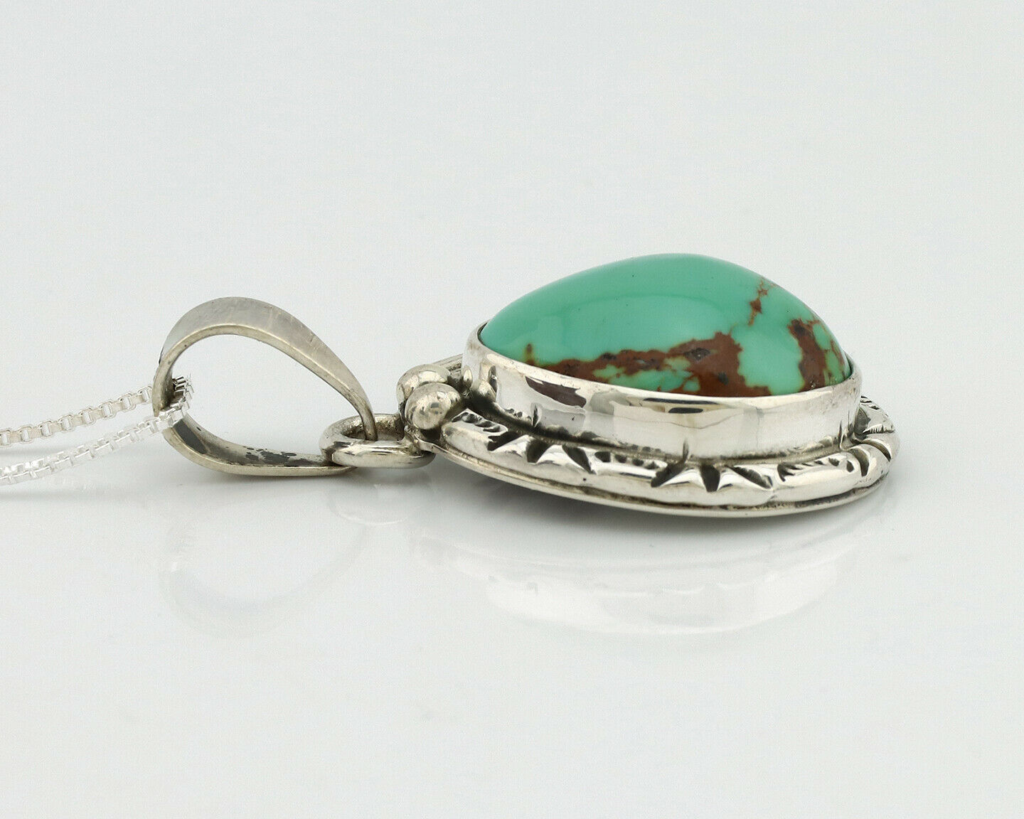 Navajo Necklace .925 Silver Kingman Turquoise Signed Gecko C.1980's