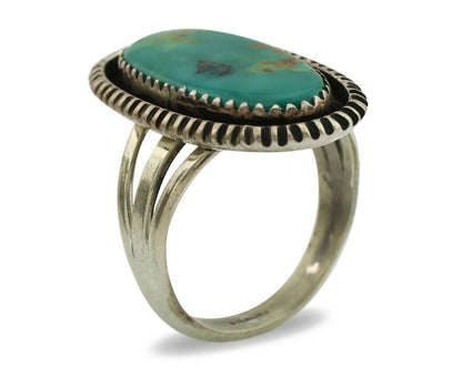 Navajo Ring .925 Silver Kingman Turquoise Native American Artist C.1980's