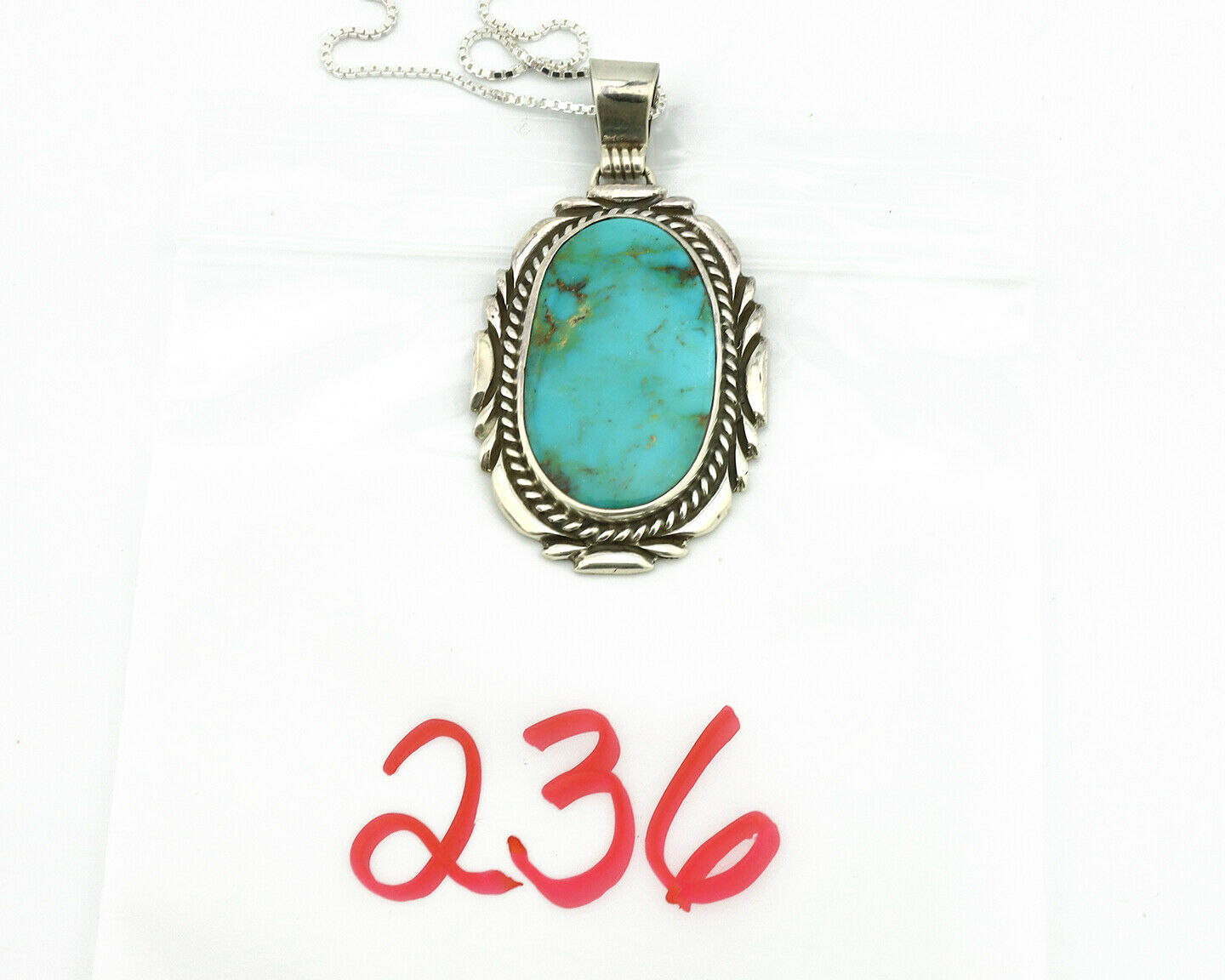 Navajo Necklace .925 Silver Kingman Turquoise Signed Sun C.1980's