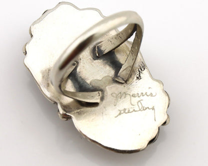 Navajo Inlay Band Ring 925 Silver Blue Morenci Turquoise Signed Justin Morris