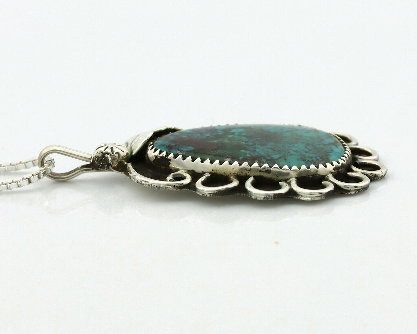 Navajo Necklace .925 Silver Nevada Black Turquoise Signed JR C.1980's
