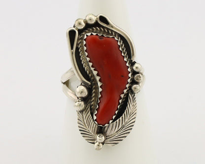 Navajo Handmade Ring 925 Silver Natural Coral Artist Signed Justin Morris C.80's