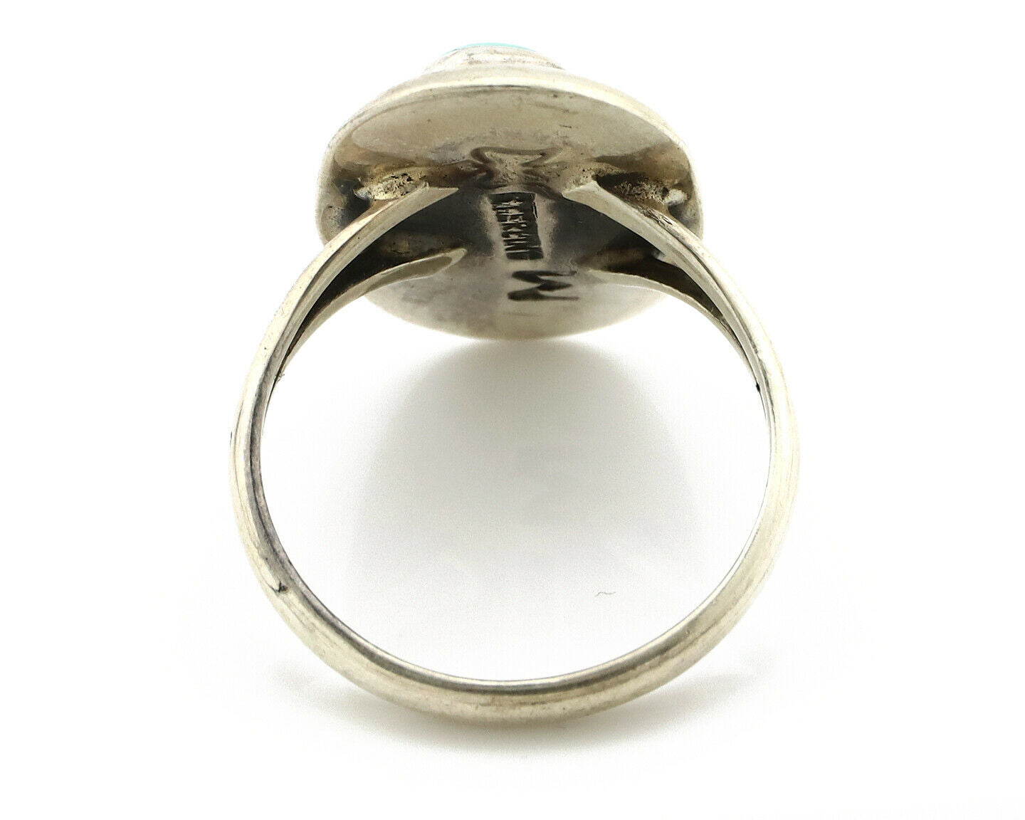 Navajo Shadow Box Ring .925 Silver Kingman Turquoise Signed M Montoya C80s