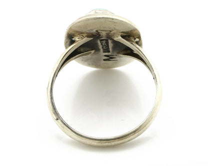 Navajo Shadow Box Ring .925 Silver Kingman Turquoise Signed M Montoya C80s
