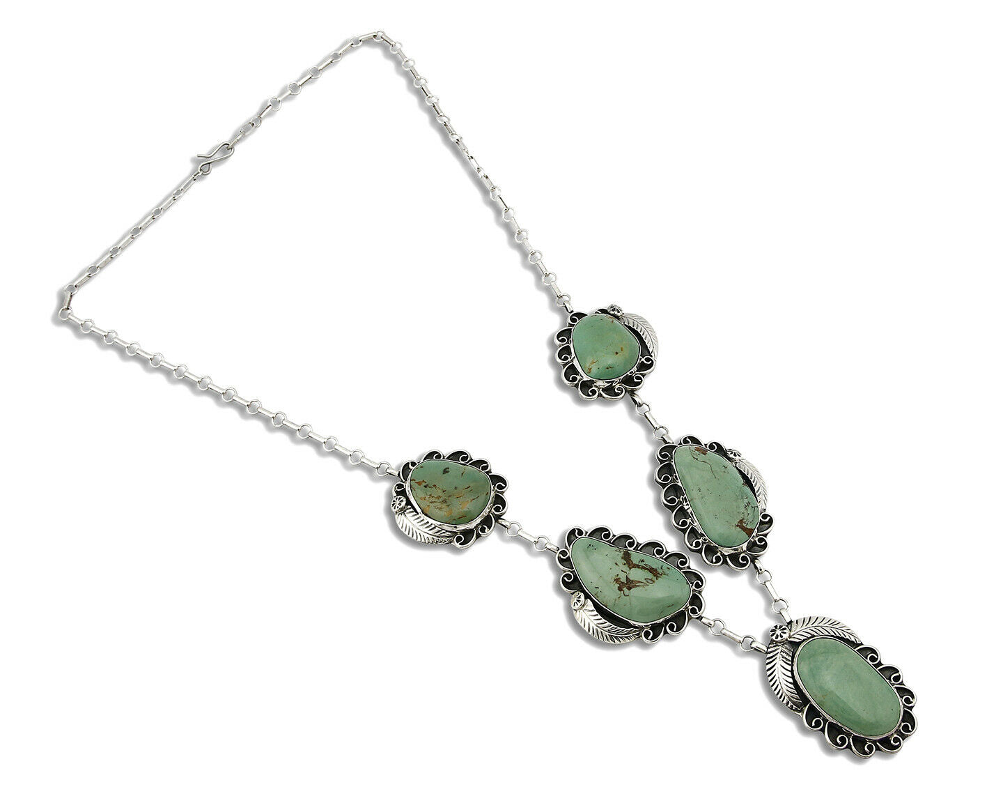 Women's Navajo Necklace .925 Silver Green Turquoise Signed JR