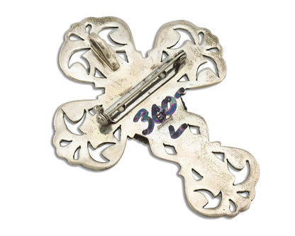 Navajo Cross Pin Necklace .925 Silver Kingman Turquoise Signed EY C.80's