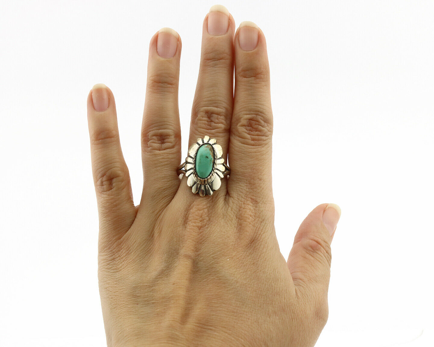 Navajo Ring .925 Silver Natural Mined Turquoise Artist Signed M Montoya C.80's