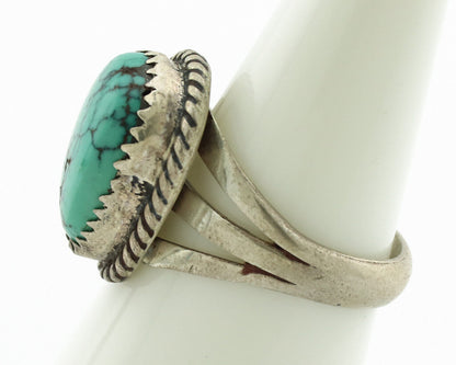 Navajo Ring .925 Silver Natural Spiderweb Turquoise Native Artist C.1980's