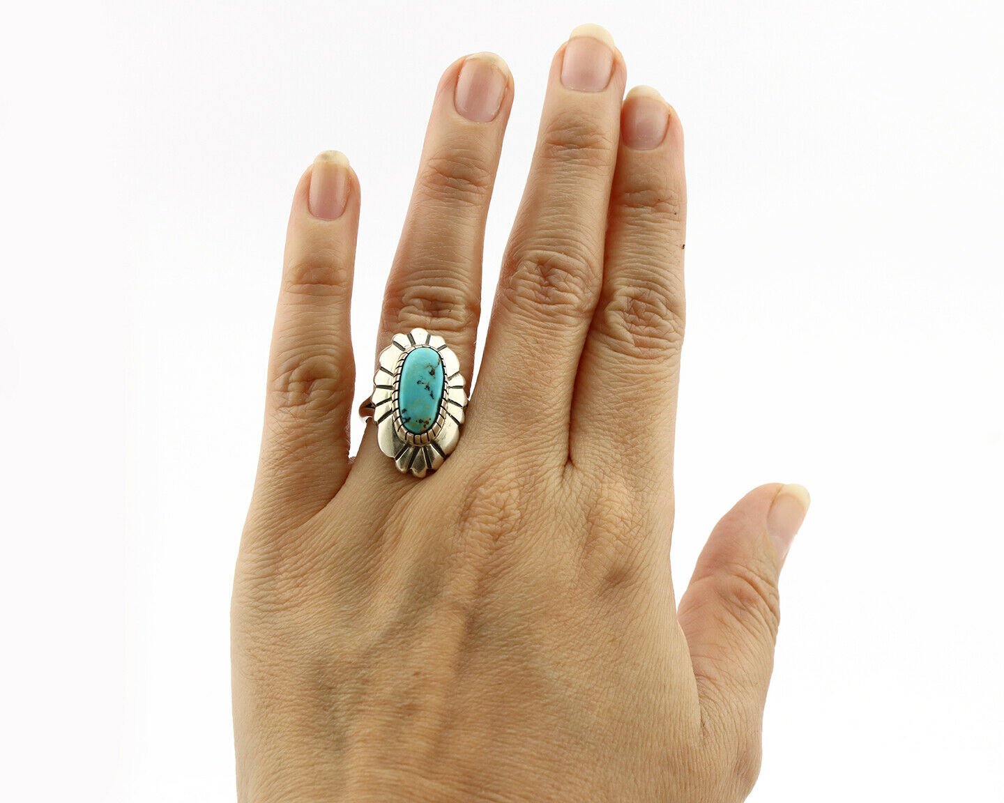 Navajo Ring .925 Silver Arizona Turquoise Signed M Montoya C.80's