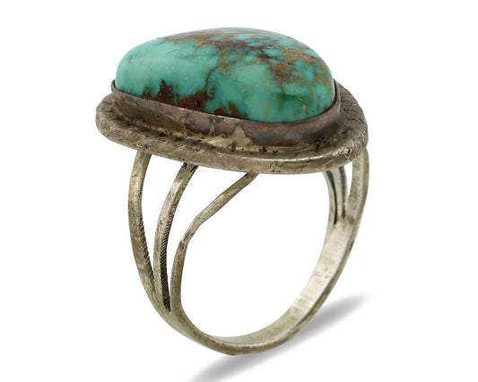 Navajo Ring 925 Silver Natural Blue Turquoise Native Signed DZ C.80's