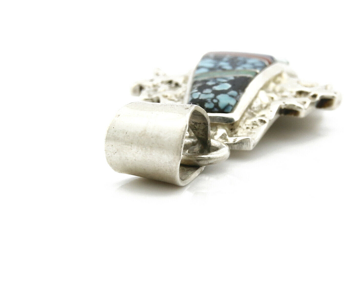 Navajo Pendant .925 Silver Inlaid Gemstone Native American C.80's