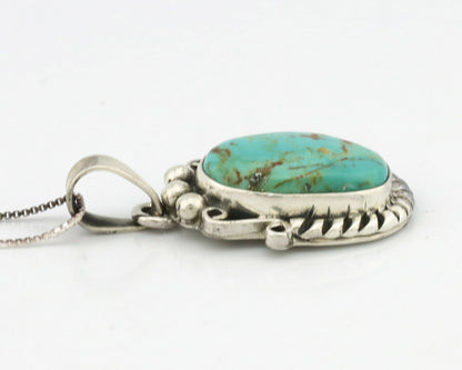 Navajo Kingman Turquoise Pendant .925 Silver Hand Stamped Signed Gecko C.80's