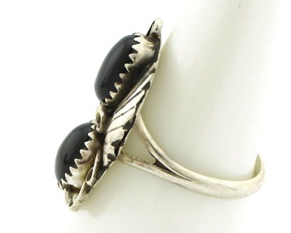 Navajo Ring 925 Silver Natural Mined Onyx Artist Signed T Thomas C.80's