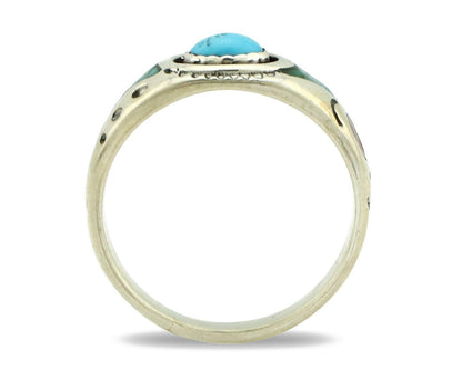 Navajo Handmade Ring 925 Silver Blue Turquoise & Coral Native American C.80's