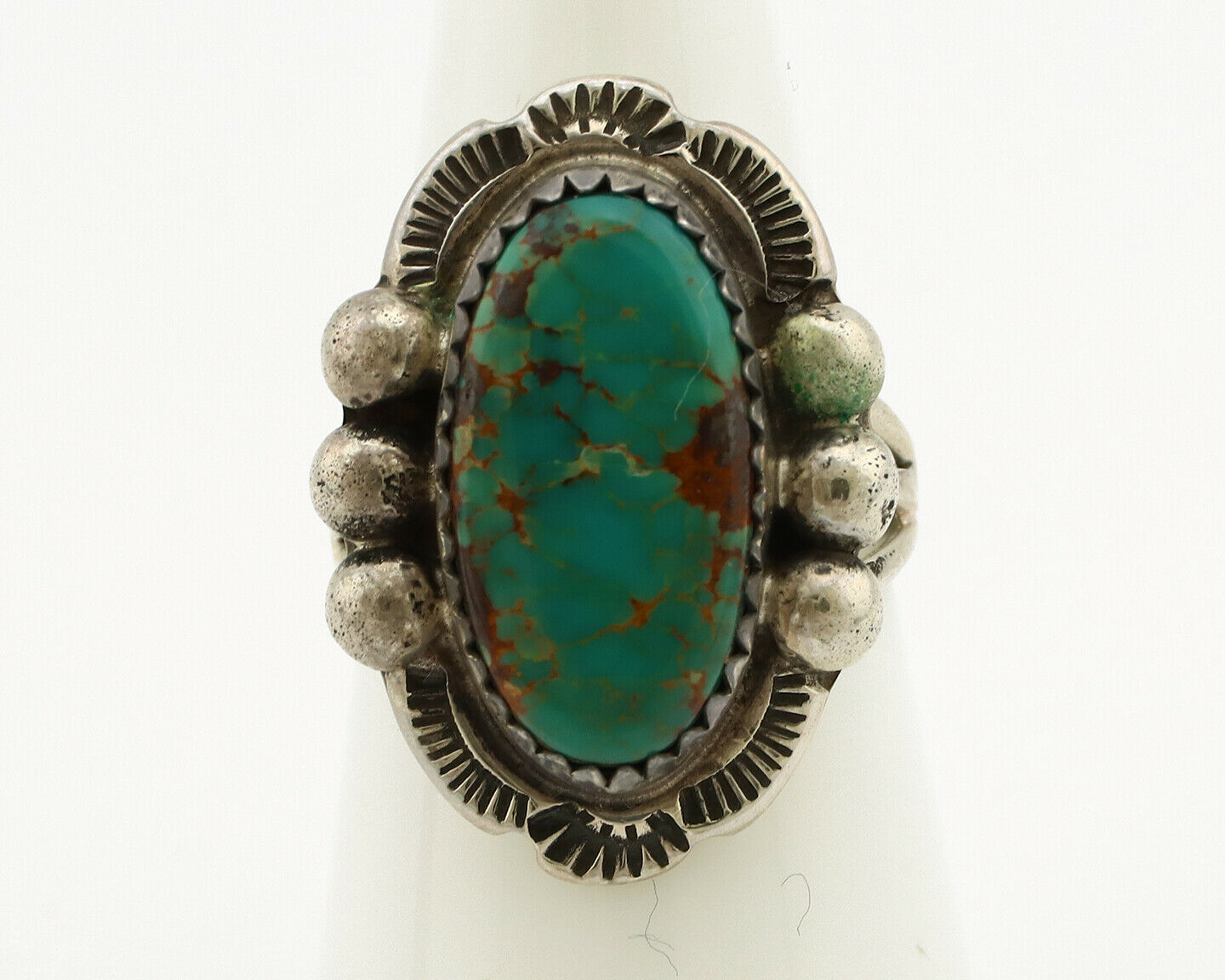 Navajo Ring .925 Silver Kingman Turquoise Artist Signed A C.1980's
